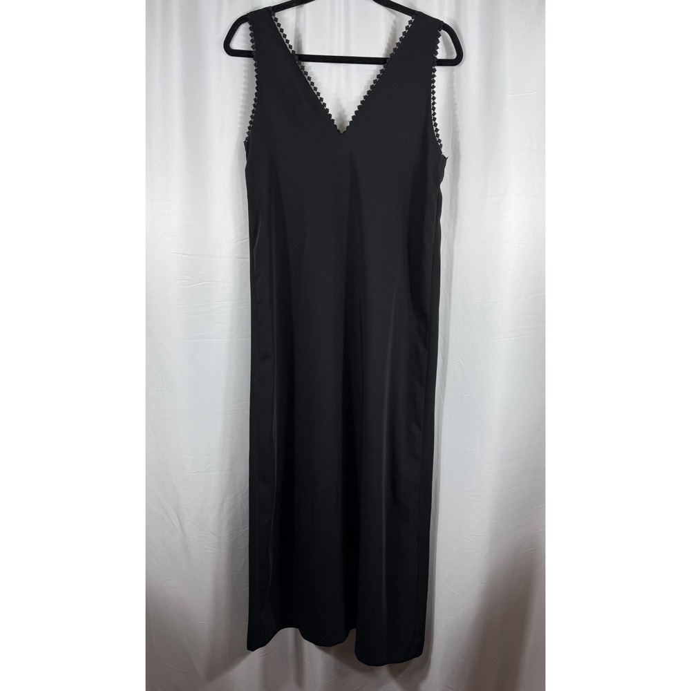 The Kooples Black V-Neck Maxi Dress Lace Trim Sleeveless FROB26116K Size 1 NWT